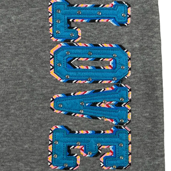 Thrill size Xl grey sweatpants joggers with blue & orange love with rhinestones - Picture 5 of 10